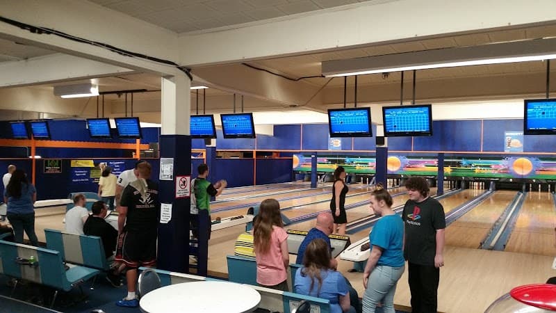 Interior view of Agawam Bowl bowling alley