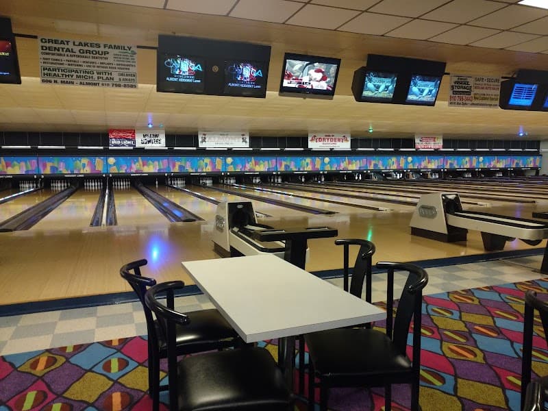 Interior view of Almont Hideaway Lanes bowling alley
