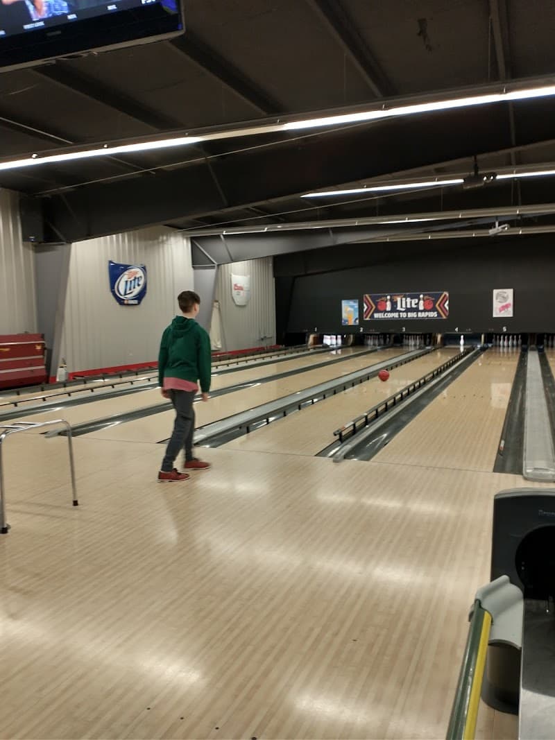 Interior view of Big Rapids Bowling Center bowling alley