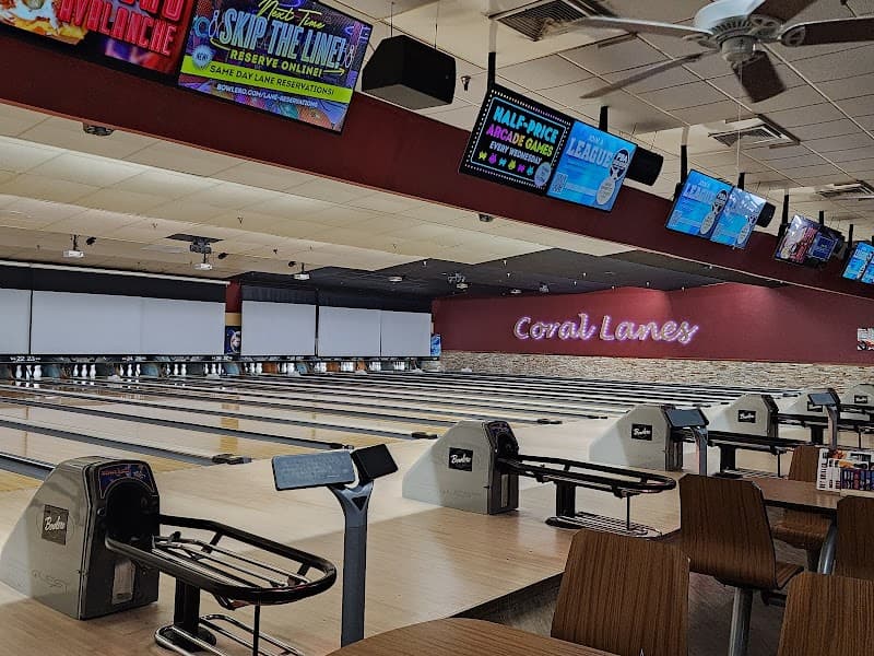 Interior view of Bowlero Coral bowling alley