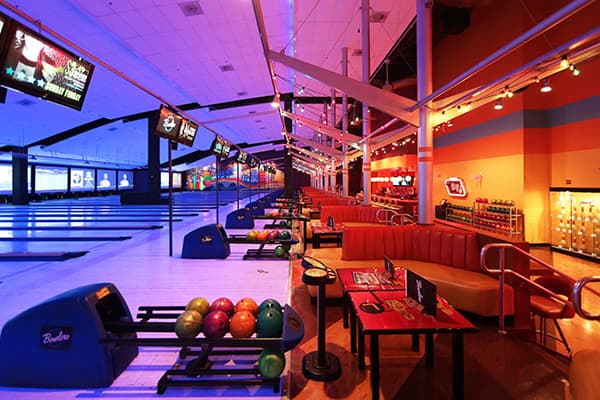 Interior view of Bowlero Doral bowling alley