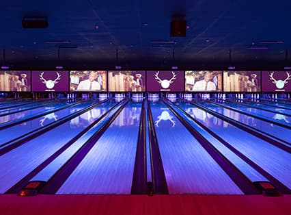 Interior view of Bowlero San Jose bowling alley