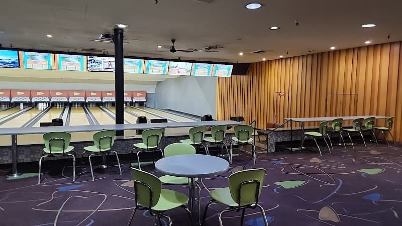 Interior view of Bowlium Lanes bowling alley