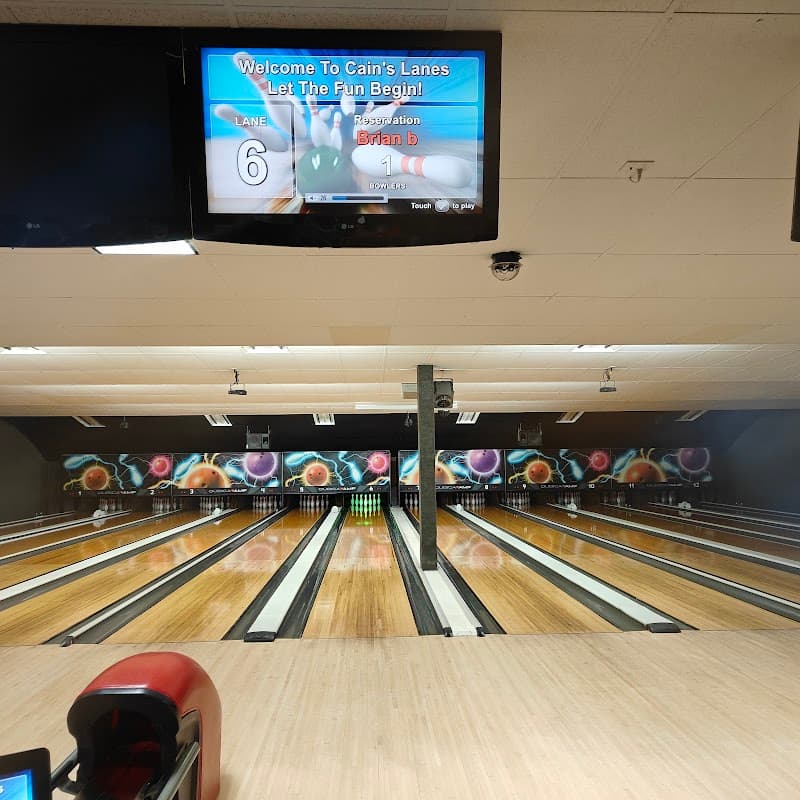 Interior view of Cain's Lanes bowling alley