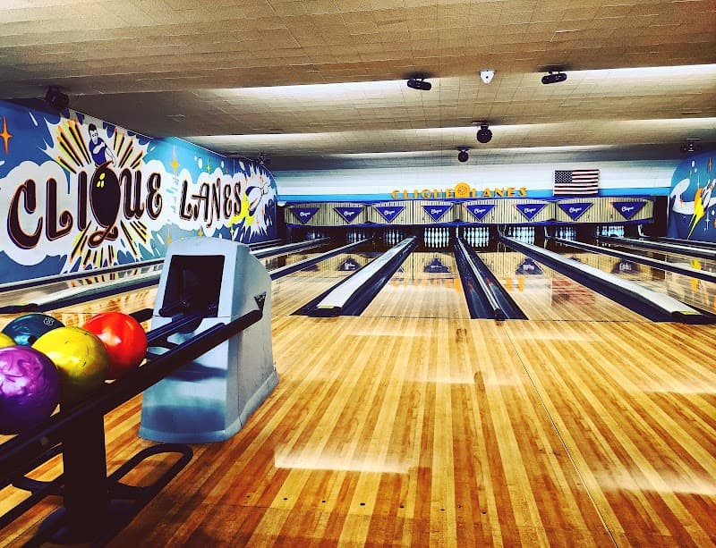 Interior view of Clique Lanes bowling alley