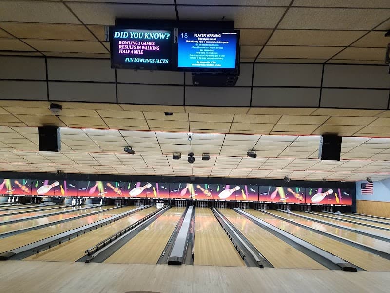 Interior view of DeLuna Lanes bowling alley