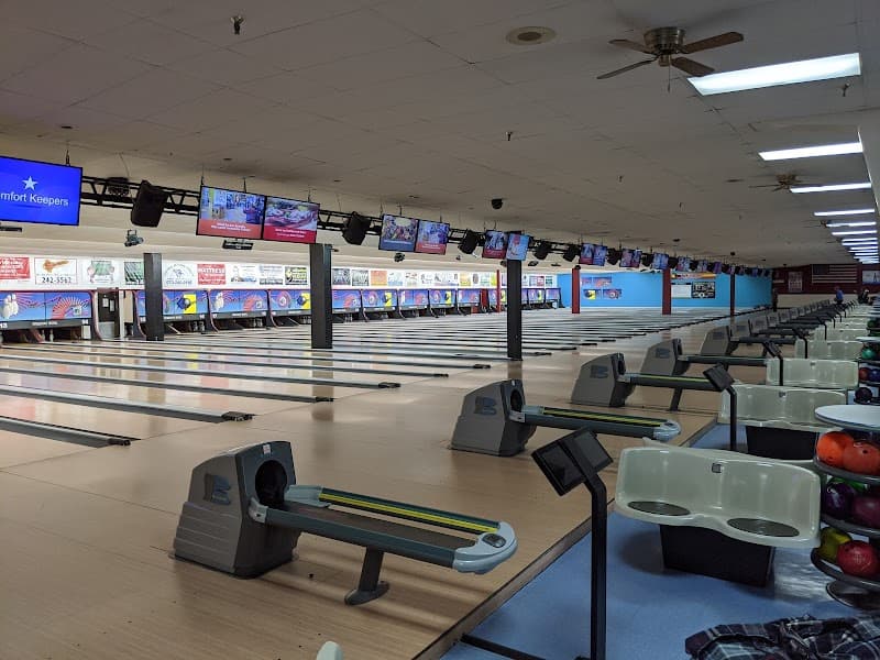 Interior view of Freeway Bowl bowling alley