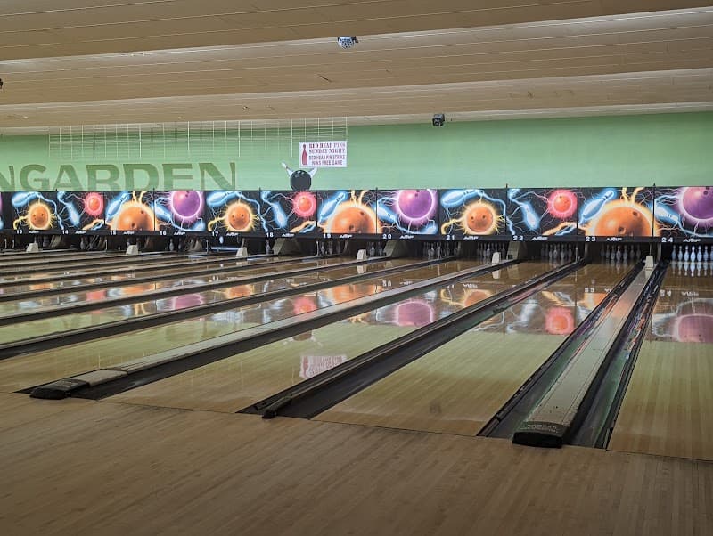 Interior view of Greengarden Lanes bowling alley