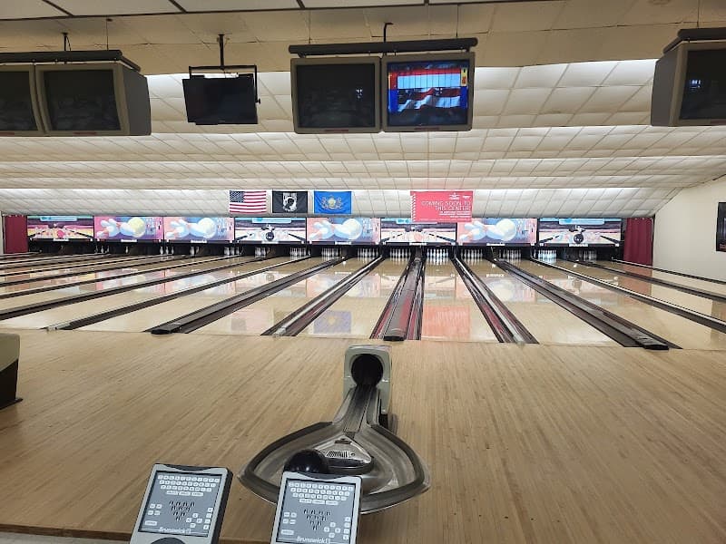 Interior view of Harvest Moon Lanes bowling alley