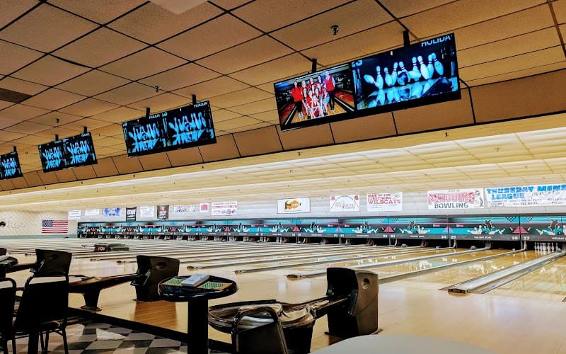 Interior view of Holiday Bowl bowling alley