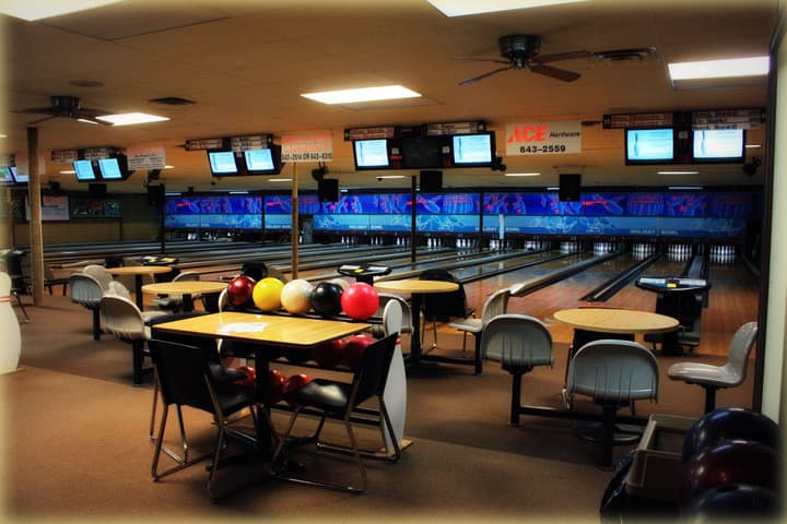 Interior view of Holiday Bowl (Huntingdon) bowling alley