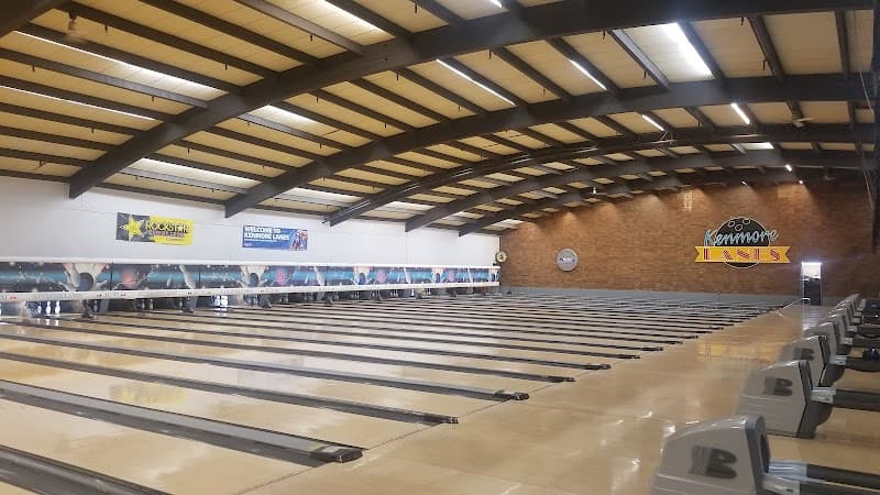 Interior view of Kenmore Lanes bowling alley