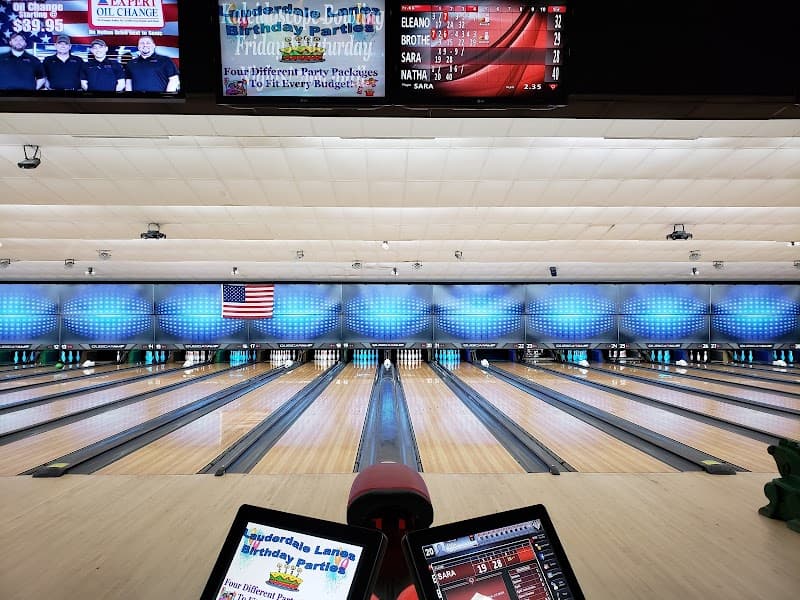 Interior view of Lauderdale Lanes bowling alley