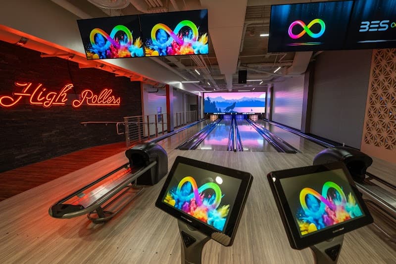 Interior view of Level Up Bowl & Bistro bowling alley