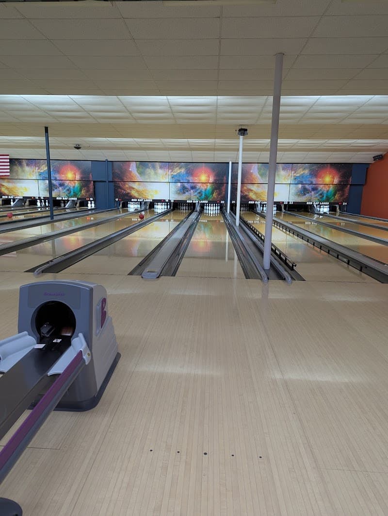 Interior view of Lew Flynn's Red Ray Lanes bowling alley