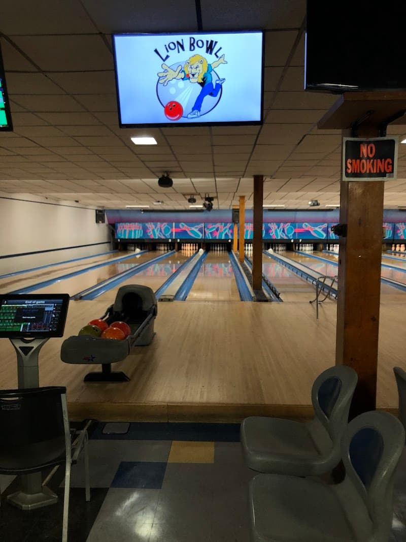 Interior view of Lion Bowling Center bowling alley