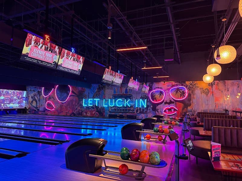 Interior view of Lucky Strike Ladera Ranch bowling alley