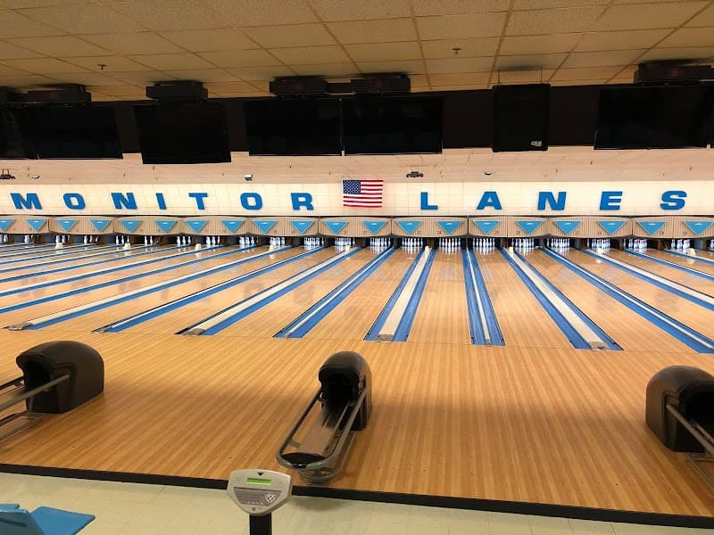 Interior view of Monitor Lanes bowling alley