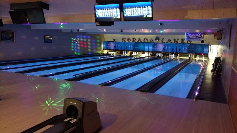 Interior view of Norada Lanes bowling alley