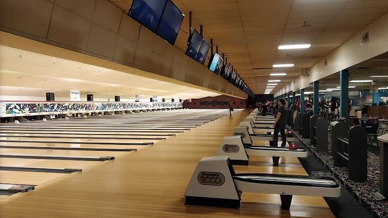Interior view of Oak Lanes bowling alley
