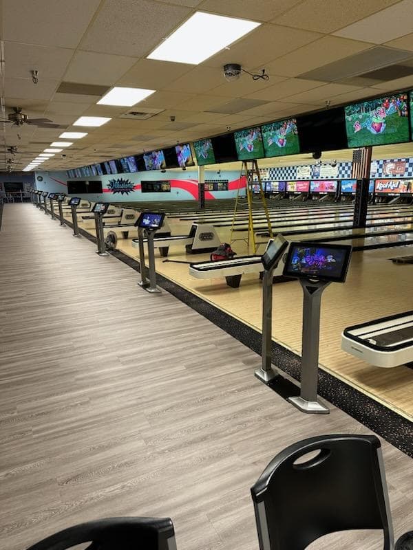 Interior view of Pastime Lanes bowling alley