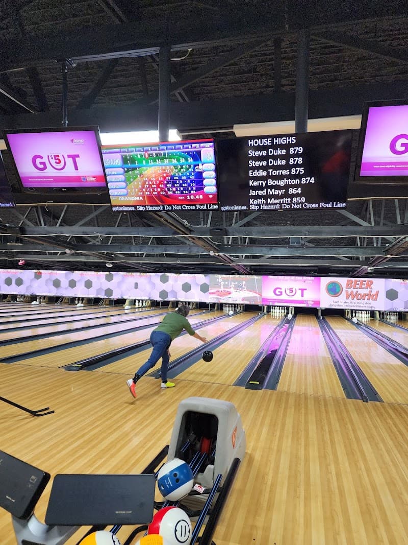 Interior view of Patel's Kingston Lanes bowling alley