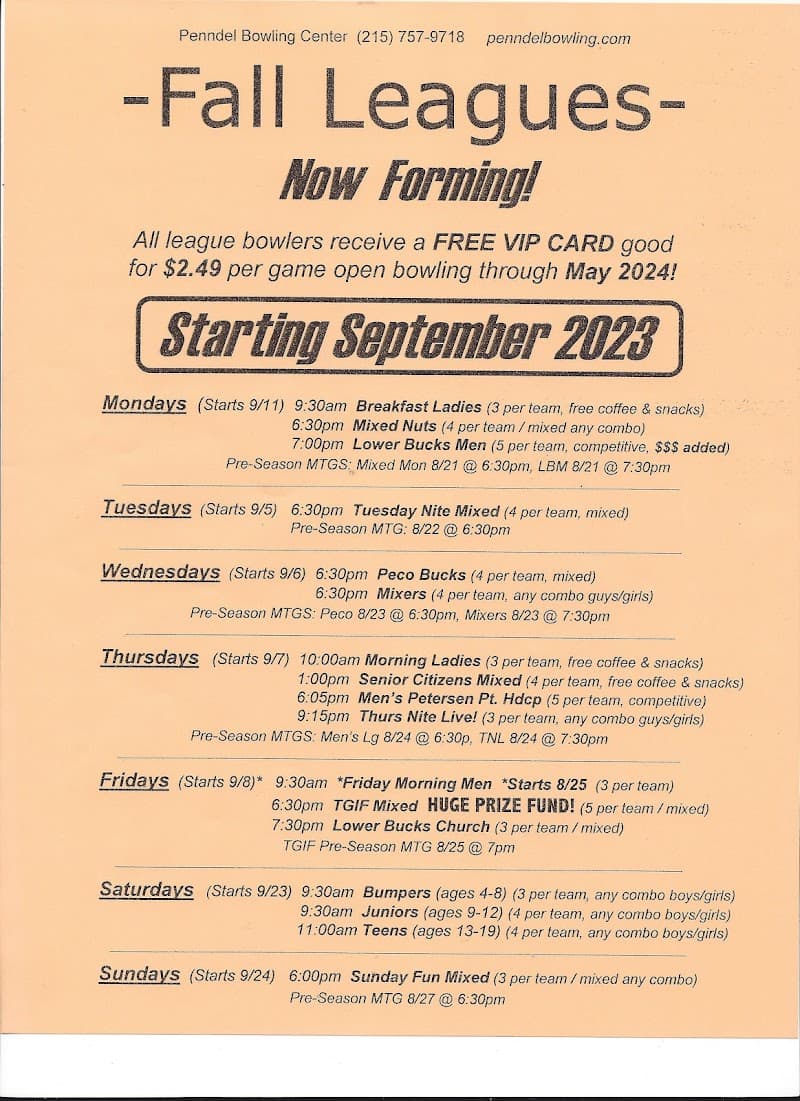 Interior view of Penndel Bowling Center bowling alley