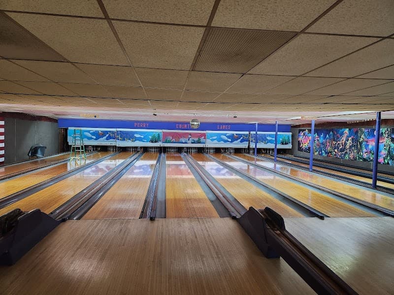 Interior view of Perry Lanes bowling alley