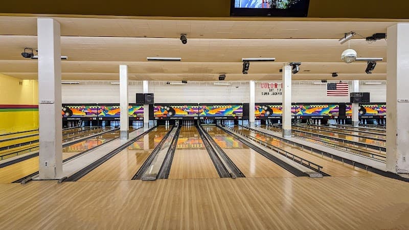 Interior view of Pinelle’s Bowlero Lanes bowling alley