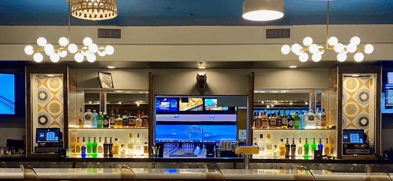 Interior view of Pinz Bowling Kitchen + Bar bowling alley