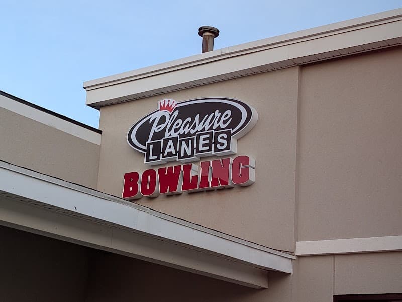 Interior view of Pleasure Lanes bowling alley
