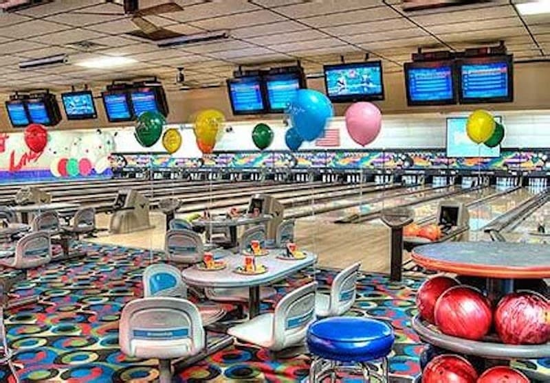 Interior view of Roosevelt Lanes Recreation bowling alley