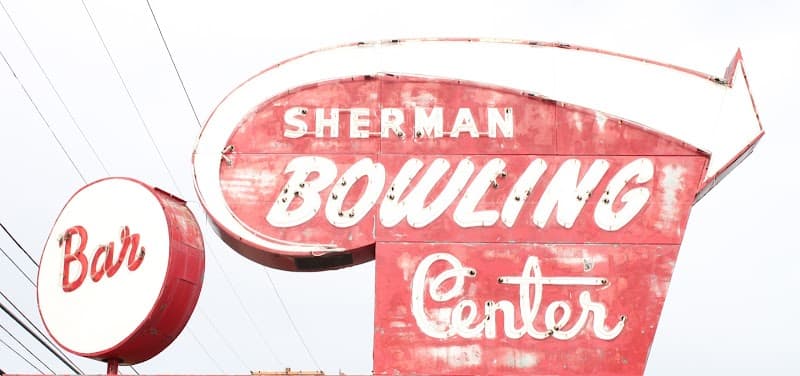 Interior view of Sherman Bowling Center bowling alley