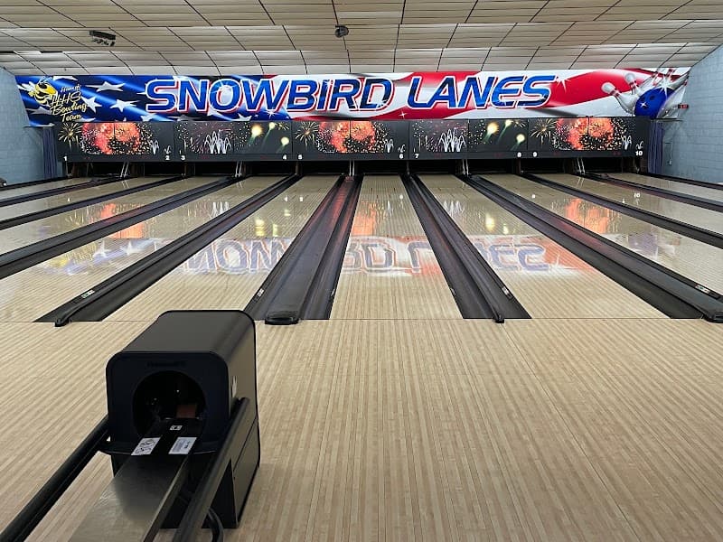 Interior view of Snowbird Lanes bowling alley
