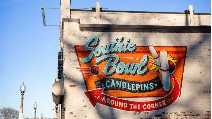 Interior view of South Boston Candlepin bowling alley