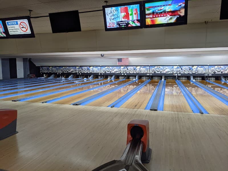 Interior view of Sunrise Bowling Center bowling alley