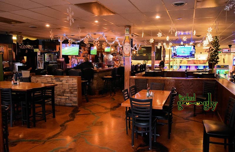 Interior view of The Wicked Googly bowling alley
