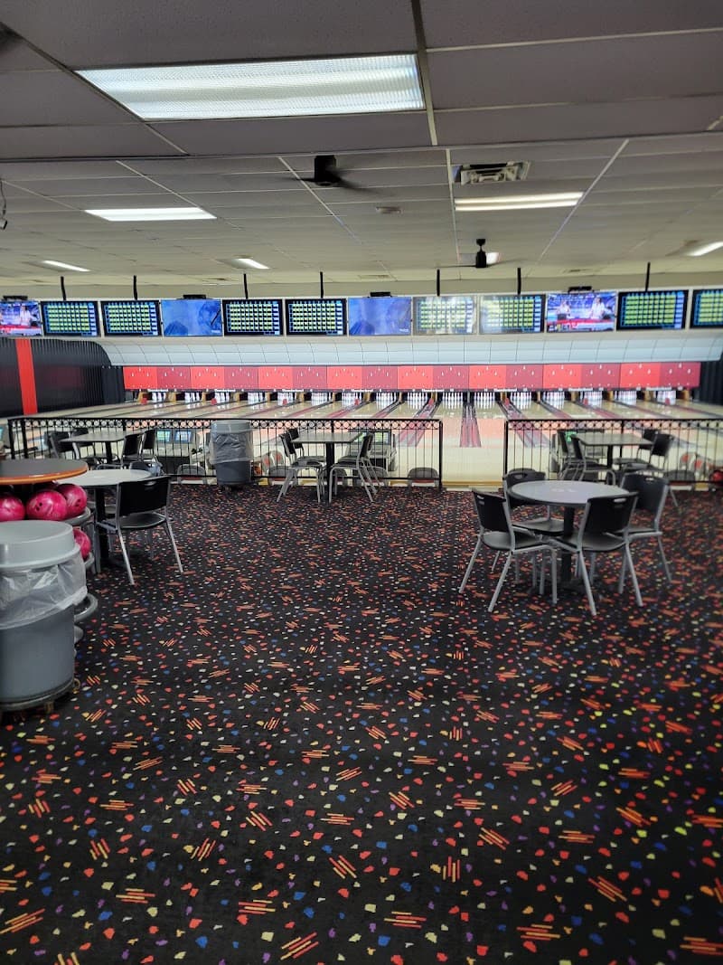 Interior view of Thunderbowl Lanes bowling alley