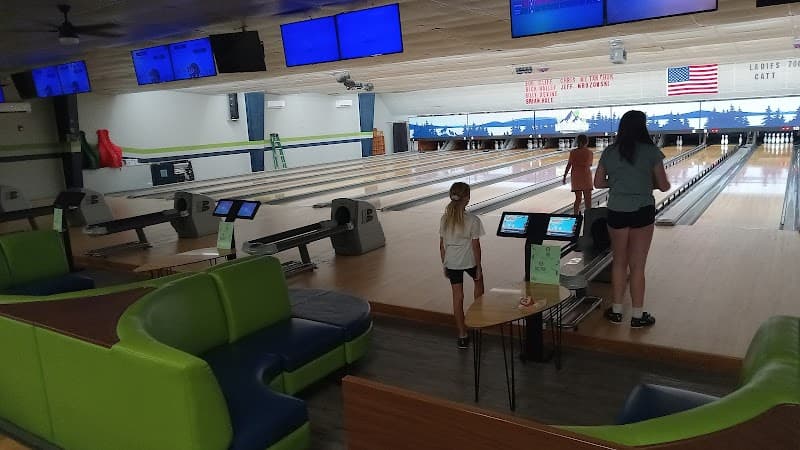 Interior view of Timber Wolfe Lanes bowling alley
