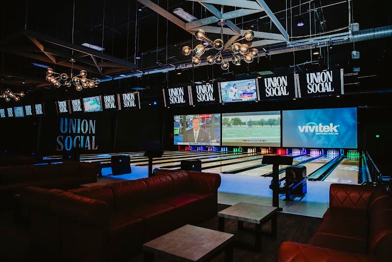 Interior view of Union Social bowling alley
